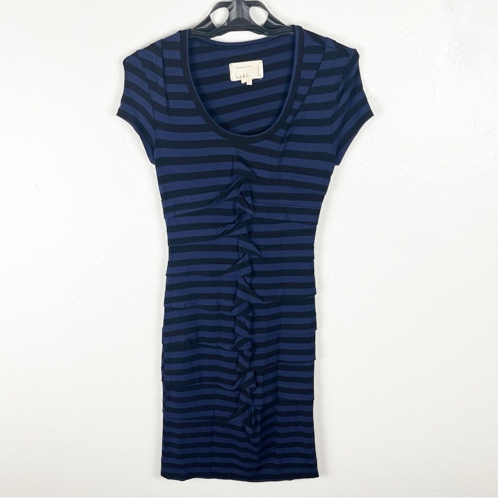 ARTELIER By Nicole Miller Dress Stripe Blue Black Cap Sleeve Jersey Dress Small